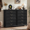 Farmhouse 5 Drawer Dresser Set of 2 for Bedroom, 45" Tall Rustic Chests of Drawers w/ 4 Solid Wood Feet, Vintage Mid Century Wooden Closet Storage Dressers Organizer for Living Room, Black