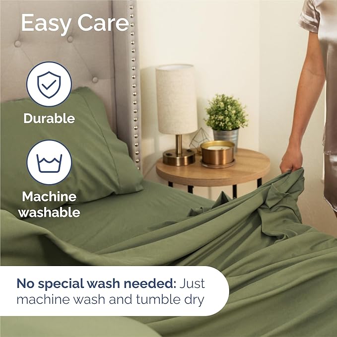 Queen 6 Piece Sheet Set - Cooling, Comfy & Breathable - Hotel Luxury Bedding, Includes Fitted Sheet for Women, Men, Kids & Teens - 1 Flat, 1 Fitted Sheet, 4 Pillowcases with Deep Pockets - Sage Green