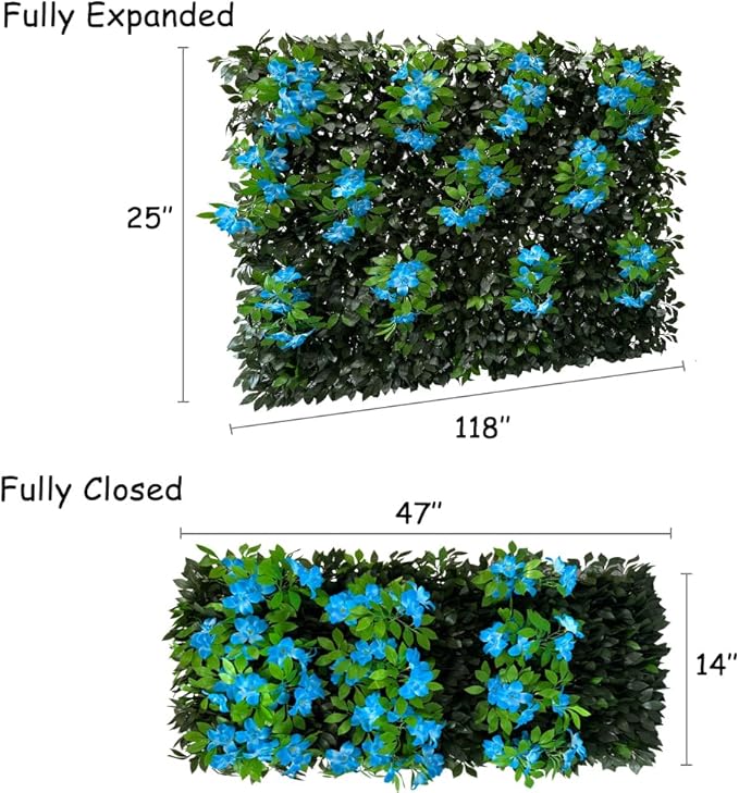 Sumery Expandable Fence Privacy Screen for Balcony Patio Outdoor,Decorative Faux Ivy Fencing Panel,Artificial Hedges (Single Sided Leaves) (1, Branches -Blue Fowers)