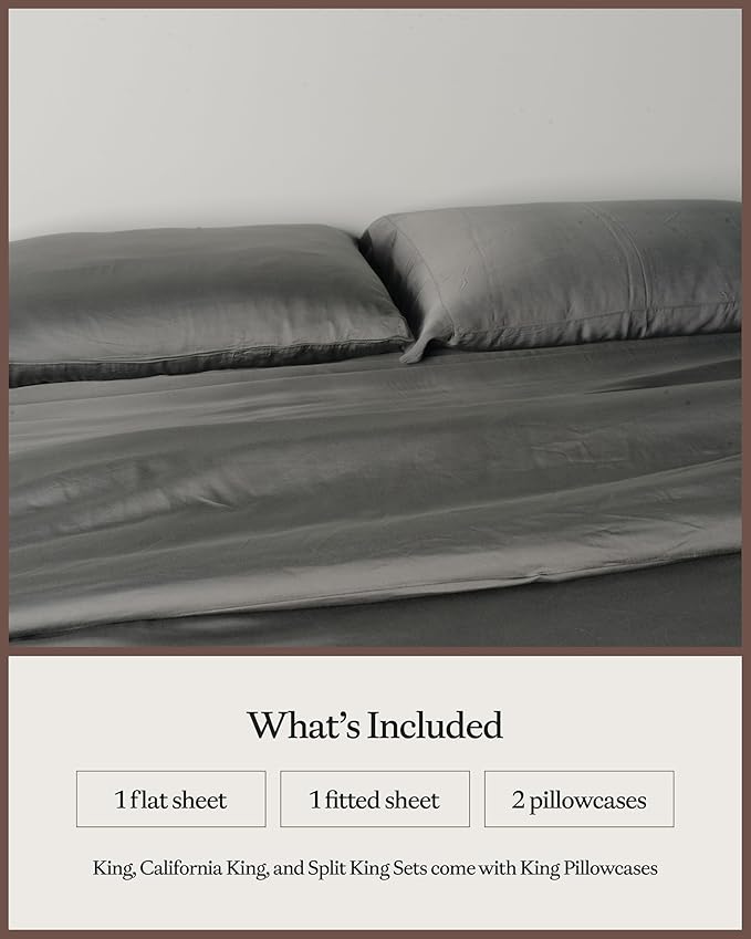 Cozy Earth Luxury Bed Sheet Set - 100% Viscose from Bamboo Fabric, Ultra-Soft & Breathable, Fits Regular & Deep Pocket Mattresses up to 20" - 4 Pieces California King Sheet Set Charcoal Grey