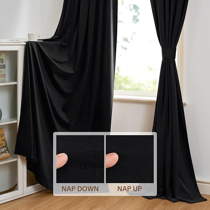 StangH Black Velvet Curtains 92 inches Premium Blackout Drapes for Bedroom, Heavy Soft Curtains with Thermal Insulation, Elegant Modern Home Decor, W52 x L92, 2 Panels