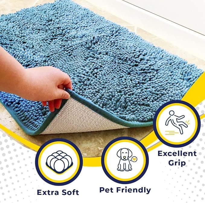 Muddy Mat® | Super Absorbent Door Mat Indoor, Microfiber Quick Dry Chenille Entryway Rug, Non-Slip Front Door Mat, Indoor Mats for Entryway, Machine Washable Pet Rug, Sky Blue 48"x72"