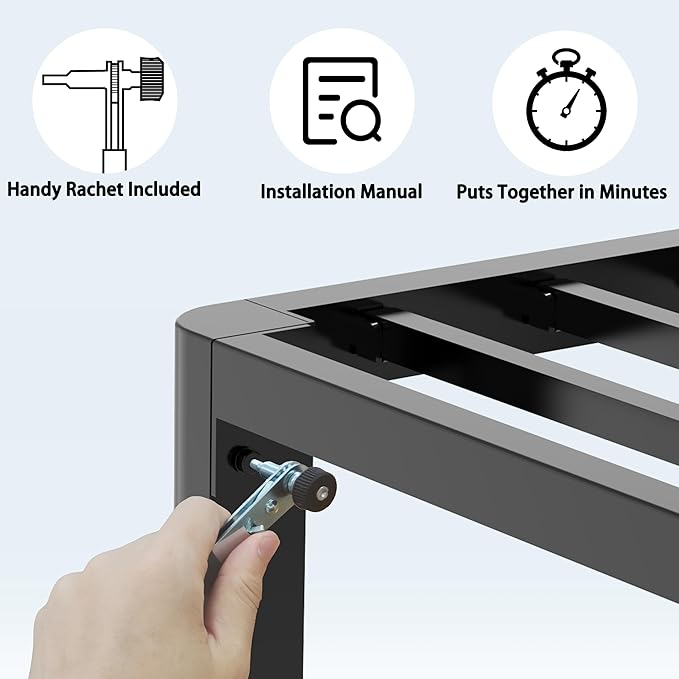 FUIOBYVV 10 Inch Twin XL Bed Frame with Round Corner Edge Legs 3500 lbs Metal Heavy Duty Steel Slats Support No Box Spring Needed Platform Noise Free Easy Assembly