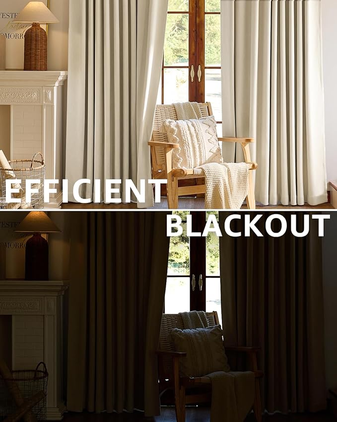 jinchan Chenille Blackout Curtains 84 Inches Long 2 Panels Beige Thermal Insulated Curtains for Bedroom Living Room Triple-Weave Noise Reducing Drapes Back Tab Full Privacy Window Curtains 50x84 Inch