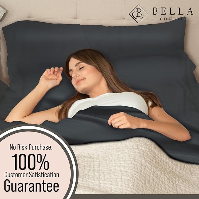 Bella Coterie 7 Piece Luxury Bamboo Viscose Split King Size Sheet Set | 2 Fitted Sheets for Adjustable Beds | 100% Organically Grown | Cooling for Hot Sleepers | 4 Pillowcases [Charcoal Grey]