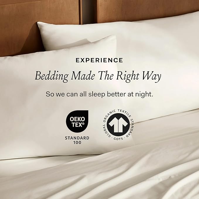 BOLL & BRANCH Signature Hemmed Sheet Set - Split King, Shore - Luxury 100% Organic Cotton - Includes 1 Flat, 2 Fitted, 2 Pillowcases - Buttery Soft