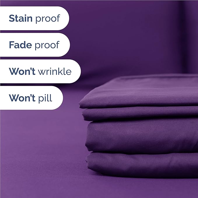 Twin XL 4 Piece Sheet Set - Cooling, Comfy & Breathable - Hotel Luxury Bedding, Includes Fitted Sheet for Women, Men, Kids & Teens - 1 Flat, 1 Fitted Sheet, 2 Pillowcases with Deep Pockets - Purple