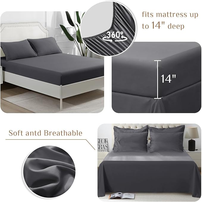 JOLLYVOGUE Twin XL Comforter Set, Ultra-Soft Bed in a Bag Twin XL Size 5 Pieces, Oeko-TEX Certified Bedding Set with Down Alternative Comforter, Sheets, Pillowcases & Shams, Dark Grey