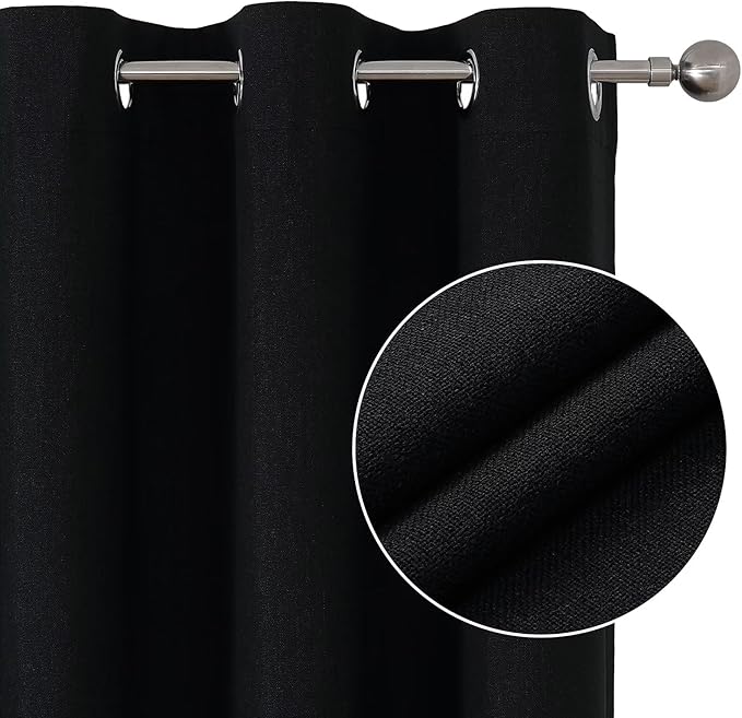 Joydeco Blackout Curtains 72 Inches Long 2 Panels Burg, Room Darkening Curtains for Bedroom, 100% Black Out Textured Thermal Drapes Privacy Protection 2 Panels Set(W52 x L72 Inch, Black)