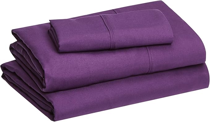 Amazon Basics Lightweight Super Soft Easy Care Microfiber 3 Piece Bed Sheet Set with 14-inch Deep Pockets, Twin X-Large, Plum, Solid (Pack of 4)