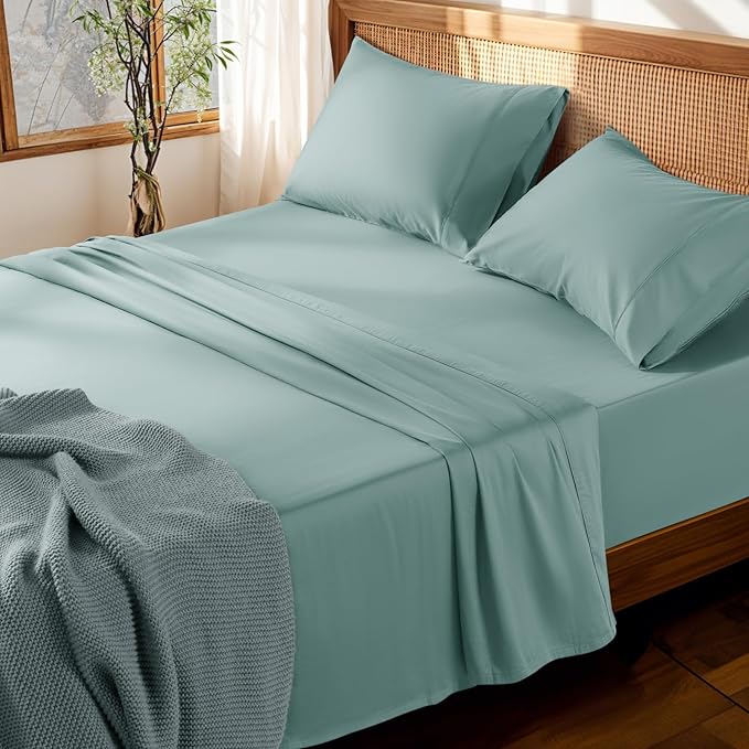 LBRO2M 100% Cotton Sheets Set Deep Pocket 19", 1000 Thread Count Full Size 4 Piece Bed Sheet Sets Soft Comfortable Bedding All Season (Full, Sage Green)