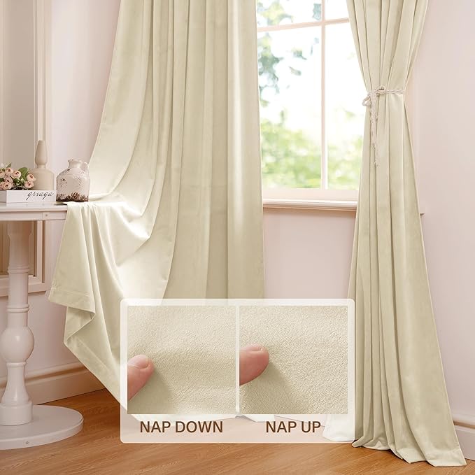 StangH Beige Velvet Curtains for Bedroom 100 inches Long, Soft Elegant Privacy Thermal Insulated Room Dividers for Living Room/Sliding Door Panels, W52 x L100, 2 Panels