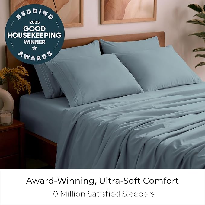 Mellanni Queen Sheet Set - 6-Piece Iconic Collection Bedding, (Including 4 Pillowcases), 16-Inch Deep Pocket, Easy Care, Extra Soft, Cooling Sheets, Brushed Microfiber - Spa Blue