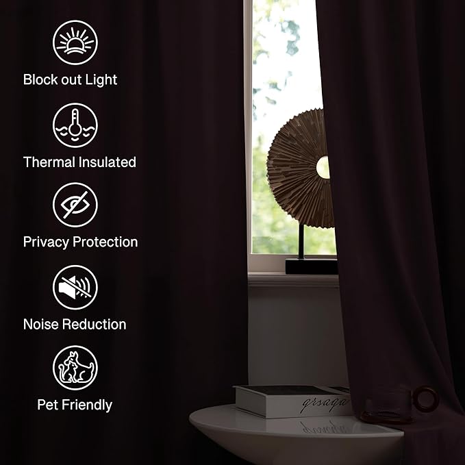 StangH Purple Curtains 84 Inch - Luxury Thermal Light Blocking Privacy Velvet Drapes for Bedroom & Living Room, Super Soft Noise Reducing Window Treatments, W52 x L84, 2 Panels