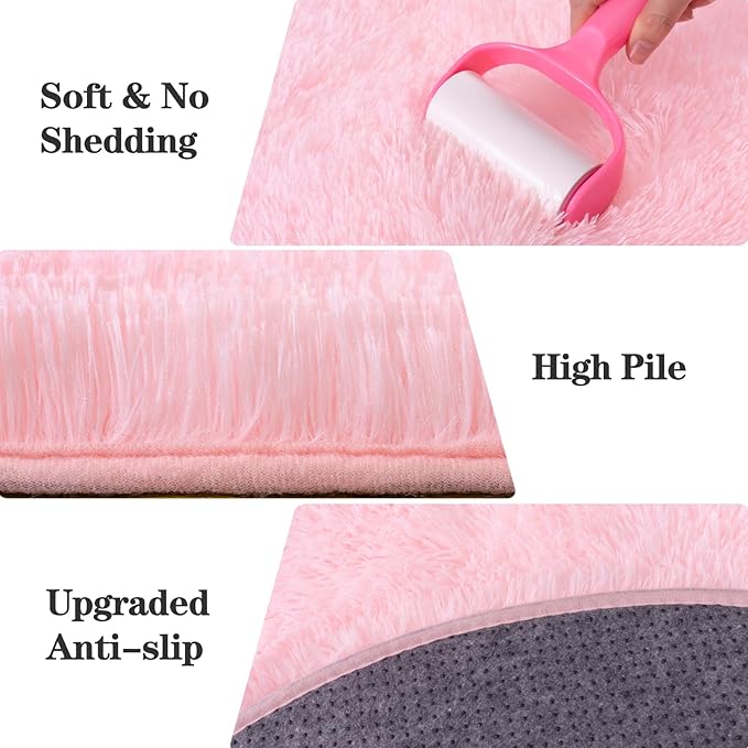 Round Fluffy Pink Rug for Bedroom, 5Ft Fuzzy Shag Circle Area Rug for Girls Kids Room Nursery, Soft Non Slip Plush Carpet for Dorm Living Room Home Decor