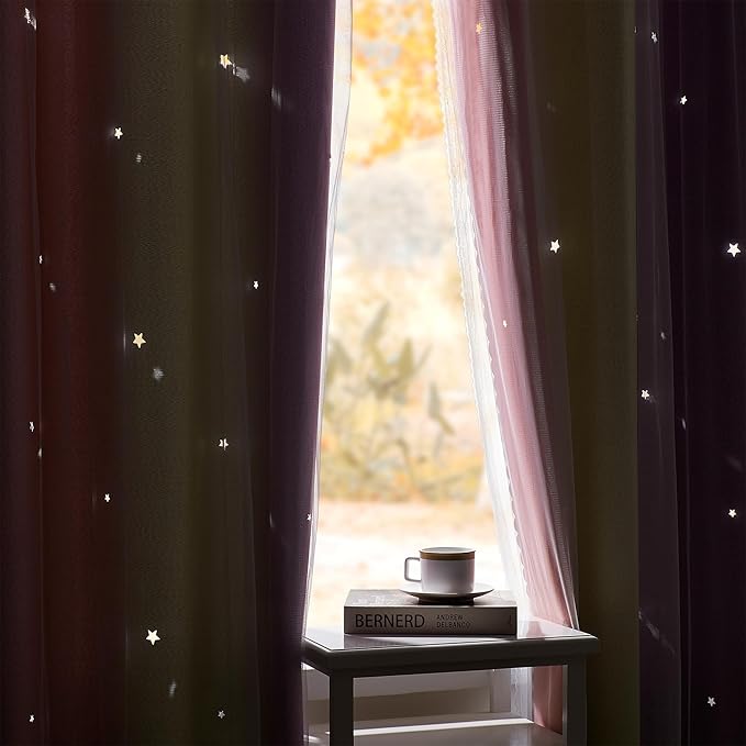 XiDi Curtains for Bedroom Decor, Rainbow Pink PurpleYellow52/54/1