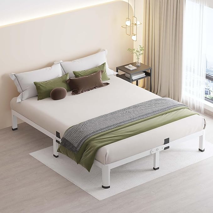 MAF 7 Inch King Metal Platform Bed Frame White with Round Corner Legs, Mattress Slide Stopper, 3000 LBS Heavy Duty Steel Slats Support, Noise Free, No Box Spring Needed, Easy Assembly
