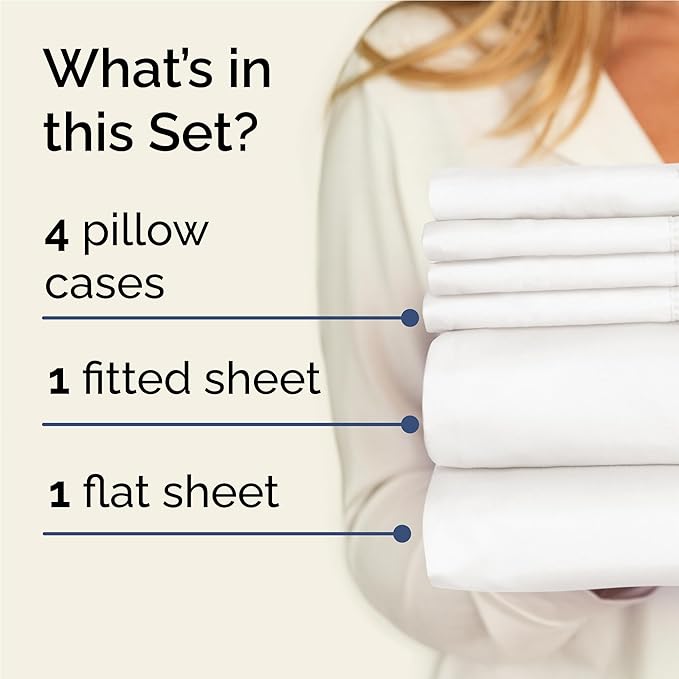 Full 6 Piece Sheet Set - Cooling, Comfy & Breathable - Hotel Luxury Bedding, Includes Fitted Sheet for Women, Men, Kids & Teens - 1 Flat, 1 Fitted Sheet, 4 Pillowcases w/Deep Pockets - Antique White