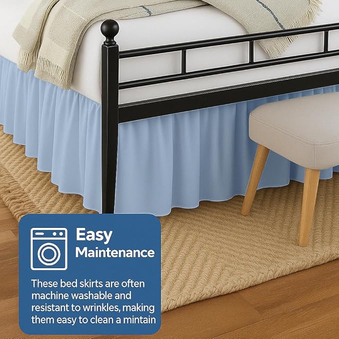 Ruffled Bed Skirt Split Corners with Platform, Tailored Fit Hotel Quality Wrinkle Free Ultra-Soft Microfiber Dust Ruffle, Upto 10 Inch Drop, Queen, Sky Blue