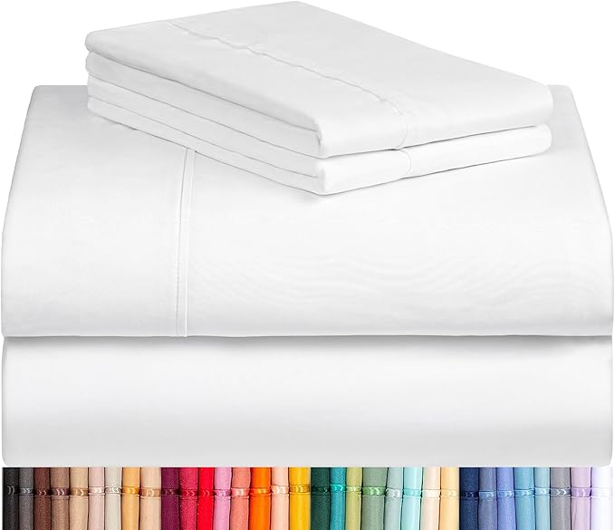 LuxClub 4 PC Queen Sheet Set, Deep Pockets Wrinkle Free Cooling Bed Sheets Hotel Bedding for Women, Men, Includes 1 Fitted Sheet, 1 Flat Sheet and 2 Pillowcases-Silky Soft White