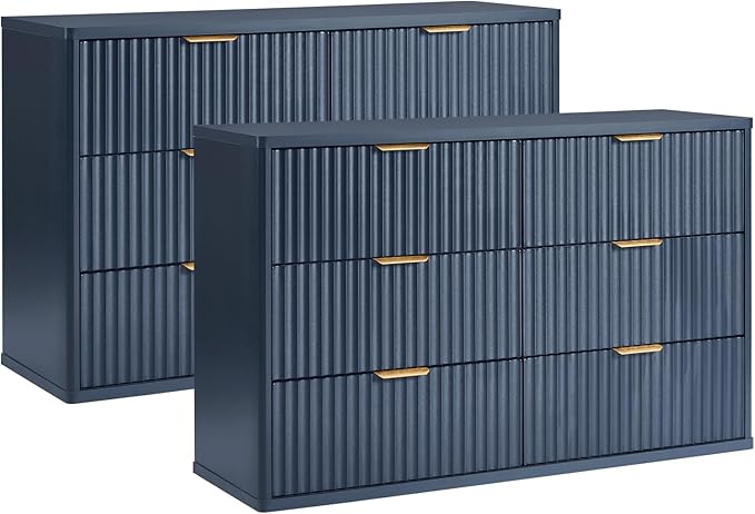 LEYAOYAO Fluted 5 Drawers Dresser Set of 2, 41" Tall Modern Chest of Drawers with Metal Handle, Curved Profile Dresser TV Stand, Wooden Drawer Organizer for Bedroom, Living Room, Hallway, Lightgrey