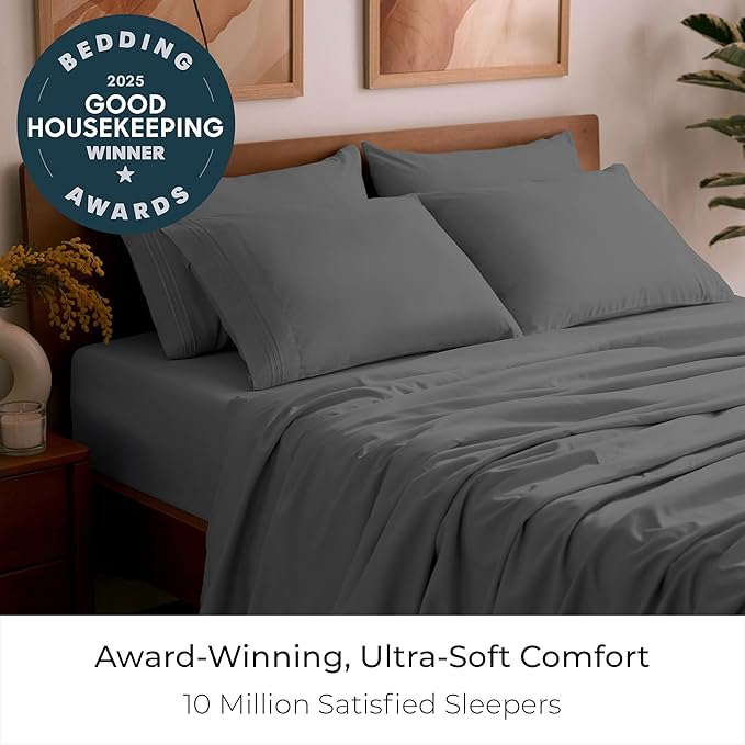 Mellanni King Sheet Set - 6-Piece Iconic Collection Bedding, (Including 4 Pillowcases), 21-Inch Extra Deep Pocket, Easy Care, Ultra Soft, Cooling Sheets, Brushed Microfiber - Gray