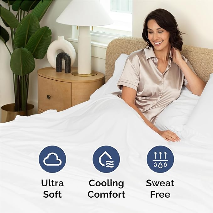 Twin 4 Piece Sheet Set - Cooling, Comfy & Breathable - Hotel Luxury Bedding, Includes Fitted Sheet for Women, Men, Kids and Teens - 1 Flat, 1 Fitted Sheet, 2 Pillowcases with Deep Pockets - White