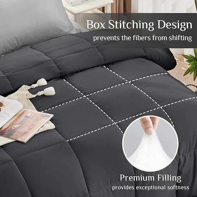 JOLLYVOGUE Queen Comforter Set, Ultra-Soft Bed in a Bag Queen Size 7 Pieces, Oeko-TEX Certified Bedding Set with Down Alternative Comforter, Sheets, Pillowcases & Shams, Dark & Light Grey