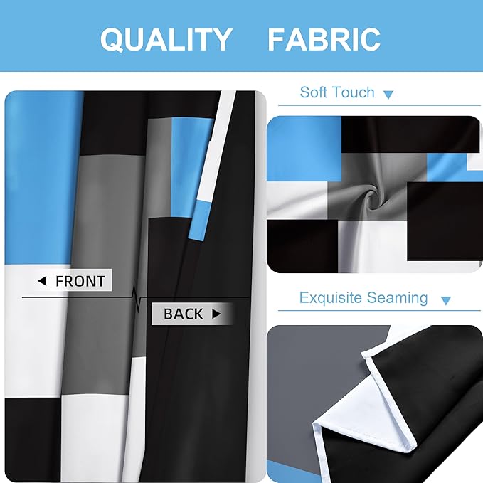 Light Blue 100% Blackout Curtains for Bedroom 72 inch Length 2 Panels Set Grey Modern Abstract Geometric Black Out Curtains Insulated Room Darkening Window Drapes for Living Room, 42Wx72L