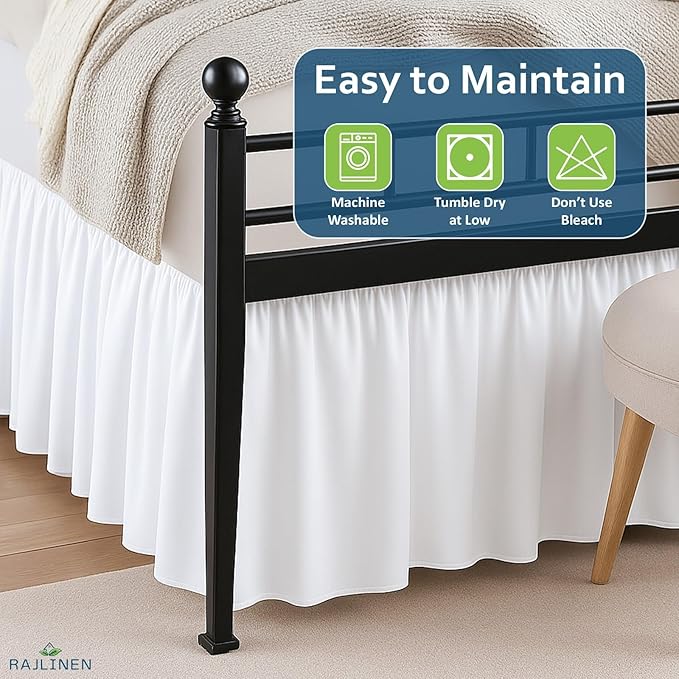 Rajlinen Ruffled Bed Skirt California King, 14 Inch Drop Dust Ruffle with Split Corners, 100% Microfiber Bedskirt with Platform, Three-Sided Coverage Ruffled Gathering Design, White