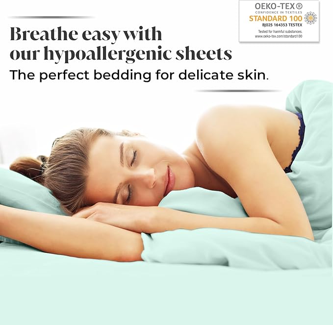 Luxury Bamboo Market | Queen Size Bed Sheet Set | 100% Viscose Made from Bamboo | Organically Grown | Ultra Soft | Cooling Sheets for Hot Sleepers | 17" Deep Pocket [Coastal Green]
