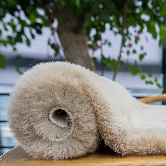 Round Rugs 8ft Shag Washable Fluffy Area Rugs for Bedroom Light Brown Beige Large Circle Faux Rabbit Shaggy Fur Rug for Living Room Nursery Rug