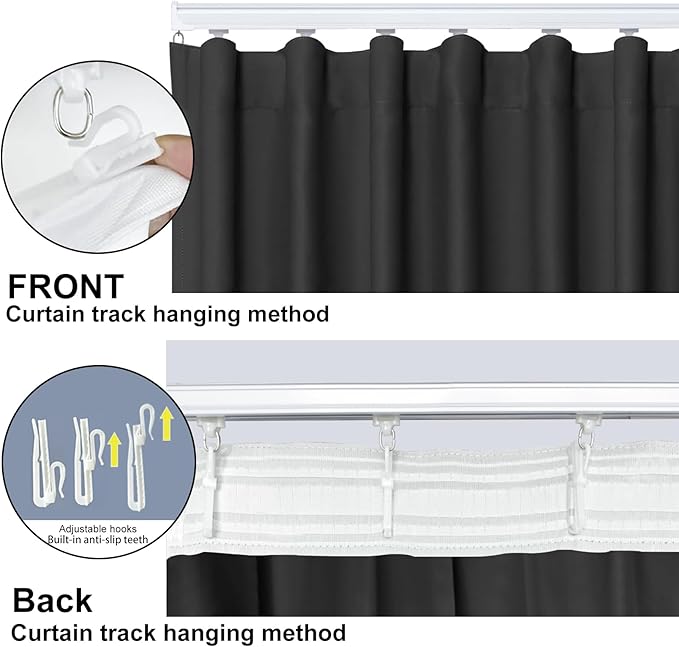 Room Divider Curtains, Blackout Ceiling Track Curtains with Hooks Wall Dividers for Bedroom Living Room Separation Office Privacy Partition, Noise Reduction, W100 × L84 Inch,1 Panel, Black