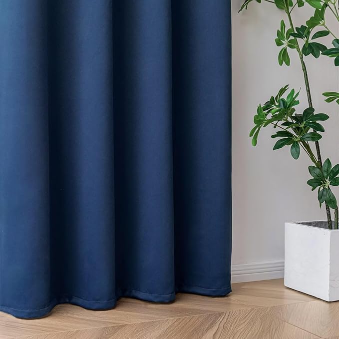 Blackout Curtains for Bedroom 1 Panel, Custom Curtains Thermal Insulated Navy Blue, Rod Pocket Room Darkening Drapes for Living Room Windows Luxury Decor(Custom Size,Navy Blue)