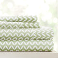 Linen Market 4 Piece King Sheet Set - Breathable, Double-Brushed Patterned Cooling Sheets – Oeko-TEX Certified Ultra Soft & Wrinkle-Free 16" Deep-Pocket King Sheets - Easy Care Puffed Chevron Sage