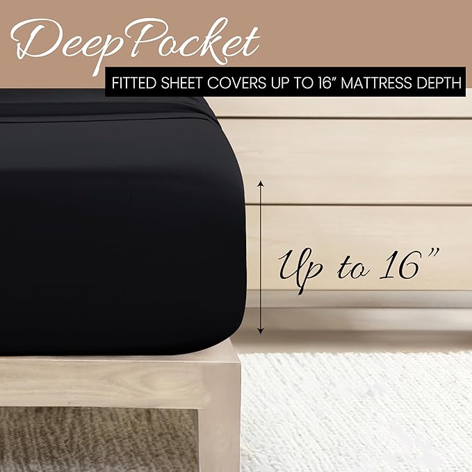 Linen Market Brushed Microfiber Twin Sheet Set 3 Piece – Oeko-TEX Certified Ultra Soft & Wrinkle-Free - 16" Deep Pocket Sheets - Easy Care Twin Size - Black