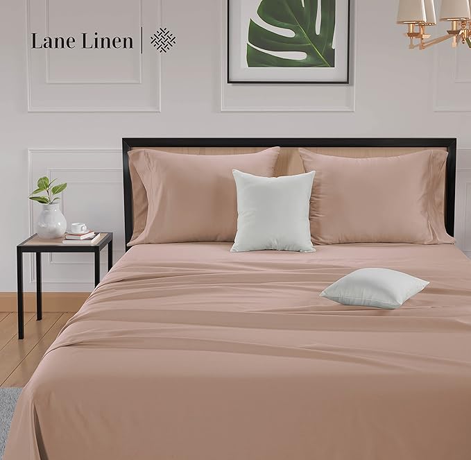 LANE LINEN King Size Bed Sheets – 600 Thread Count Long-Staple 100% Cotton, Naturally Cooling Sheets King Size, Value for Money Bedding, Low Pill & Fade Resistant, 15" Deep Pocket – Sepia Rose