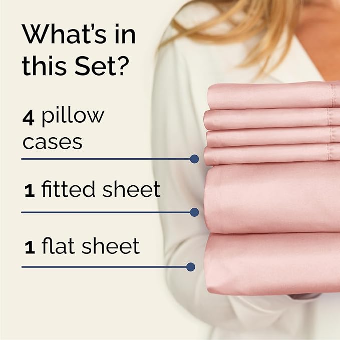 Cal King 6 Piece Sheet Set - Cooling, Comfy & Breathable - Hotel Luxury Bedding, Includes Fitted Sheet for Women, Men, Kids & Teens - 1 Flat, 1 Fitted Sheet, 4 Pillowcases w/Deep Pockets - Baby Pink