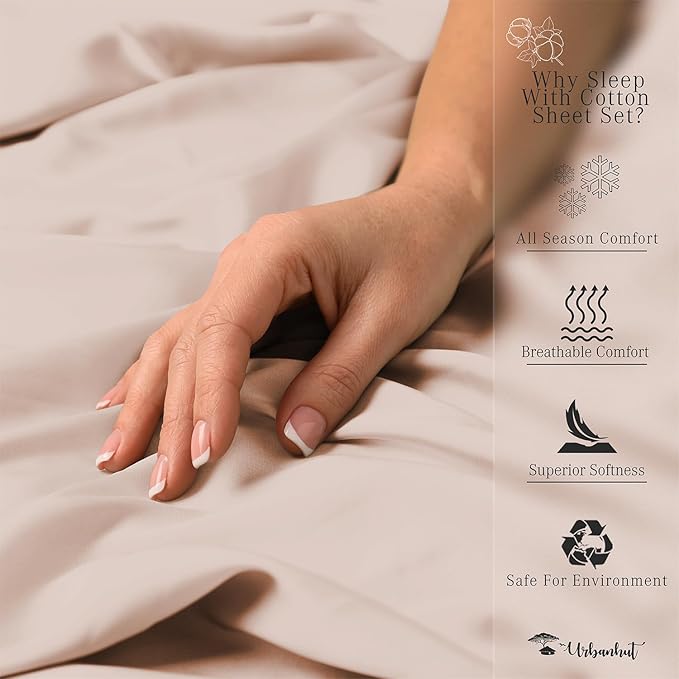 URBANHUT 800 Thread Count 100% Cotton Full Size Sheets, Luxury 4 Piece Full Bedsheets, Hotel Sheets Sateen Finish - Better Than Egyptian, 16" Elasticized Deep Pocket - Blush Pink