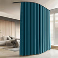 Room Divider Curtains with Ceiling Curtain Track Set Window Curtain for Bedroom,Living Room Total Blackout Thermal Insulated Privacy Ceiling Track Curtain W 12 × H 7 FT Azure Blue drape&Black track