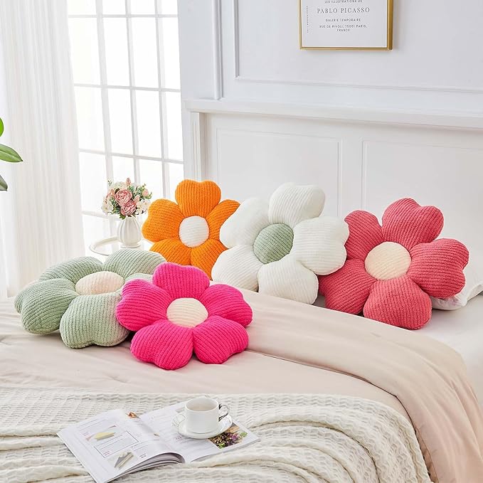 Kcvvcr Flower Throw Pillow, Cute Flower Shaped Pillow Decorative Throw Pillow for Bed Couch, Soft Daisy Pillows Floor Seating Cushion Cushions (19.6 Inch Orange)