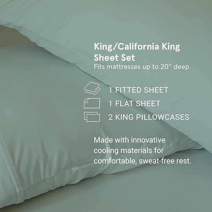 SHEEX - Original Performance Sheets Set (King/California King) Bright White - Cooling Sheets, Moisture Wicking, 1 Flat Cooling Sheet, 1 Fitted Cooling Sheet, 2 Pillow Covers, Wrinkle Free, Sleep Aid