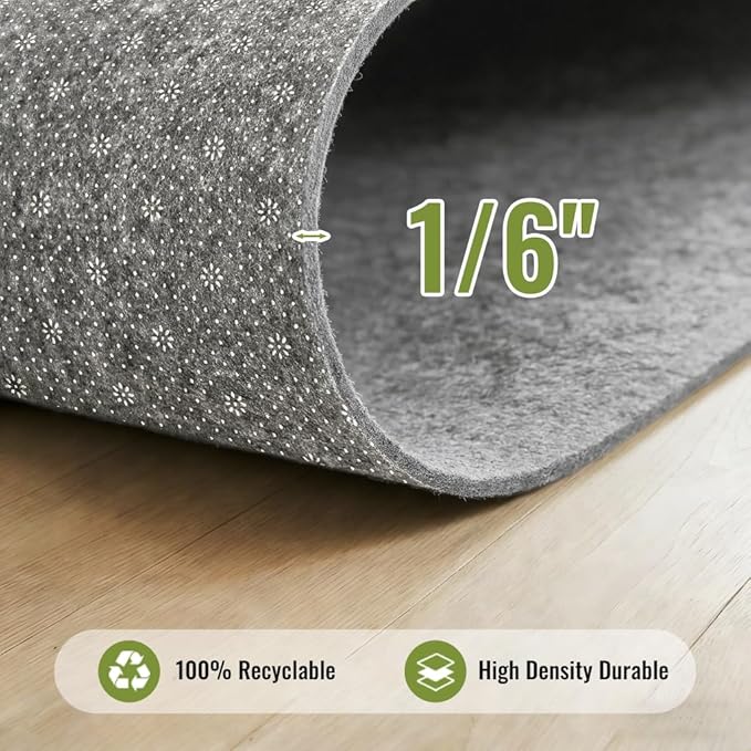 Felt Rug Pad with Gripper Dots, 2x8 Ft Non-Slip Rug Underpad with PVC Backing, 1/6" Thick Cushioned Carpet Pad Gripper for Hardwood Floors, Vinyl & Tile, Under Rug Padding Floor Protection