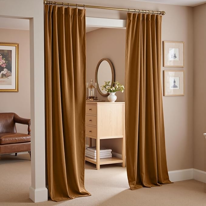 Lazzzy Gold Brown Velvet Curtains 108 Inches Long Blackout Thermal Insulated Room Darkening Lined Curtain Drapes Back Tab Window Treatments for Bedroom Living Room 2 Panels,52 x 108 Inch, Golden Brown