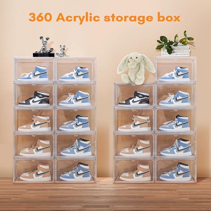 5 PACK XXL Shoe Storage Boxes Clear Stackable Acrylic Shoe Organizer for Closet Fit for US 15