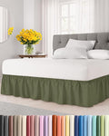 Wrap Around Dust Ruffle Bed Skirt - Sage Green - for King Size Beds with 18 Inch Drop - Elastic Strap - Adjustable Pleated Bedskirt with Brushed Fabric and Wrinkle Free - for Women, Men, Kids & Teens