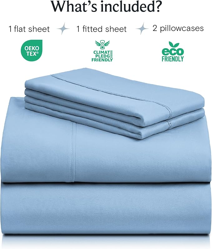 LuxClub 4 PC Full Sheet Set, Deep Pockets Wrinkle Free Cooling Bed Sheets Hotel Bedding for Women, Men, Kids & Teens, Includes 1 Fitted Sheet, 1 Flat Sheet and 2 Pillowcases-Soft Sky