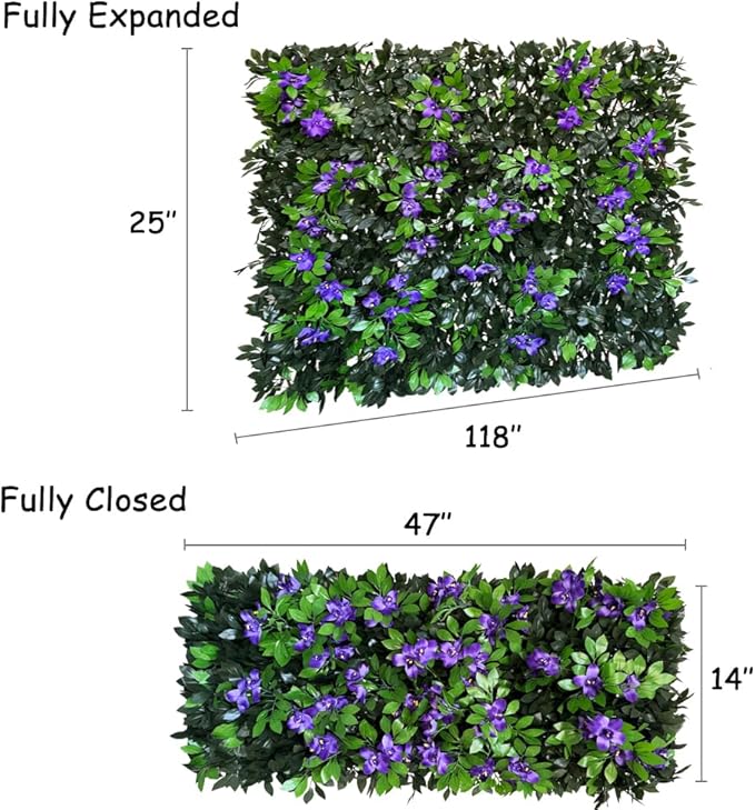 Sumery Expandable Fence Privacy Screen for Balcony Patio Outdoor,Decorative Faux Ivy Fencing Panel,Artificial Hedges (Single Sided Leaves) (4, Branches -Purple Fowers)