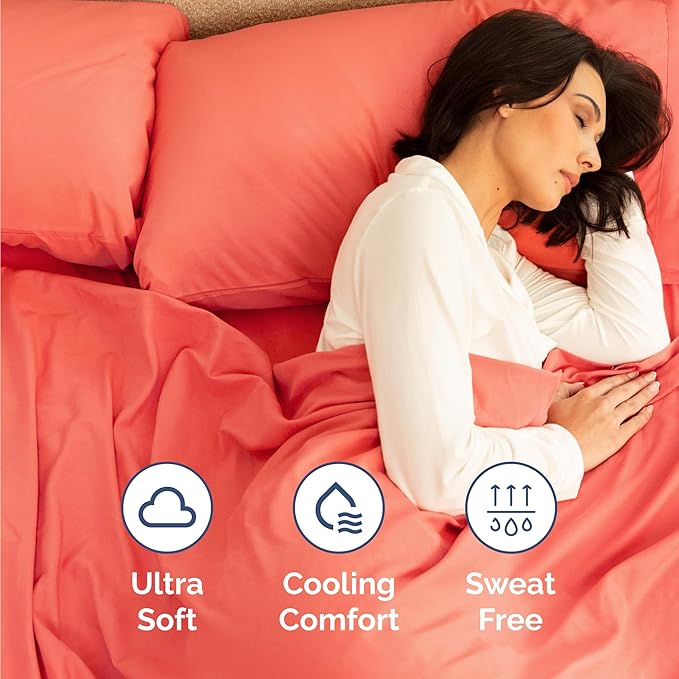 Twin 4 Piece Sheet Set - Cooling, Comfy & Breathable - Hotel Luxury Bedding, Includes Fitted Sheet for Women, Men, Kids and Teens - 1 Flat, 1 Fitted Sheet, 2 Pillowcases with Deep Pockets - Coral