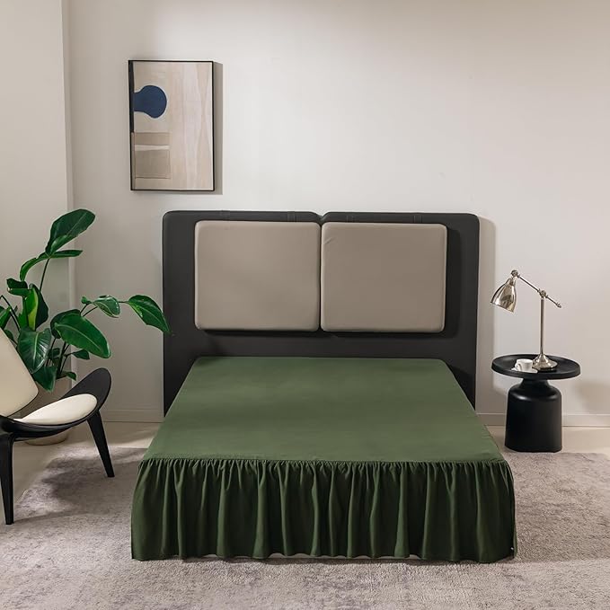 TSUTOMI Green Bed Skirt King Size Ruffled Bed Skirt with Split Corners, King Bed Skirt 18 Inch Drop, King Size Bed Skirt Green for Ruffled Bed Skirt with Split Corners, Bed Skirt King Size